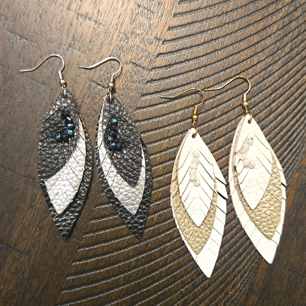 Leather Feather Earrings